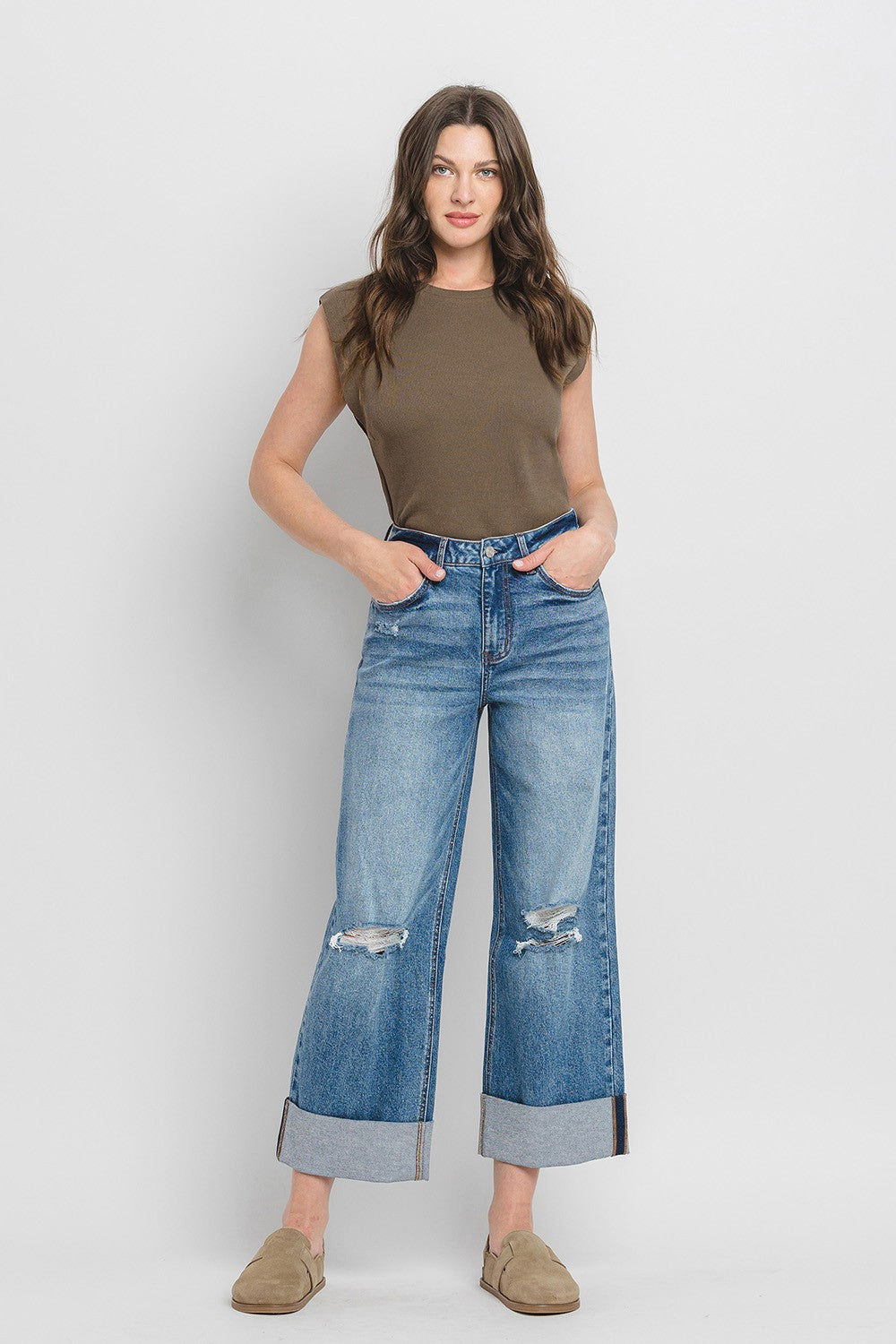 Rosy Double Cuff Baggy Jean