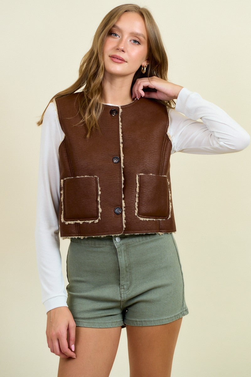 Faux Leather Shearling Vest