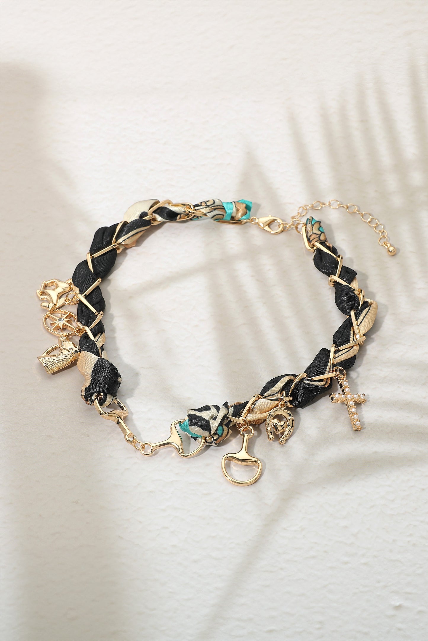 Horsebit Horse Horseshoe Pearl Cross Necklace