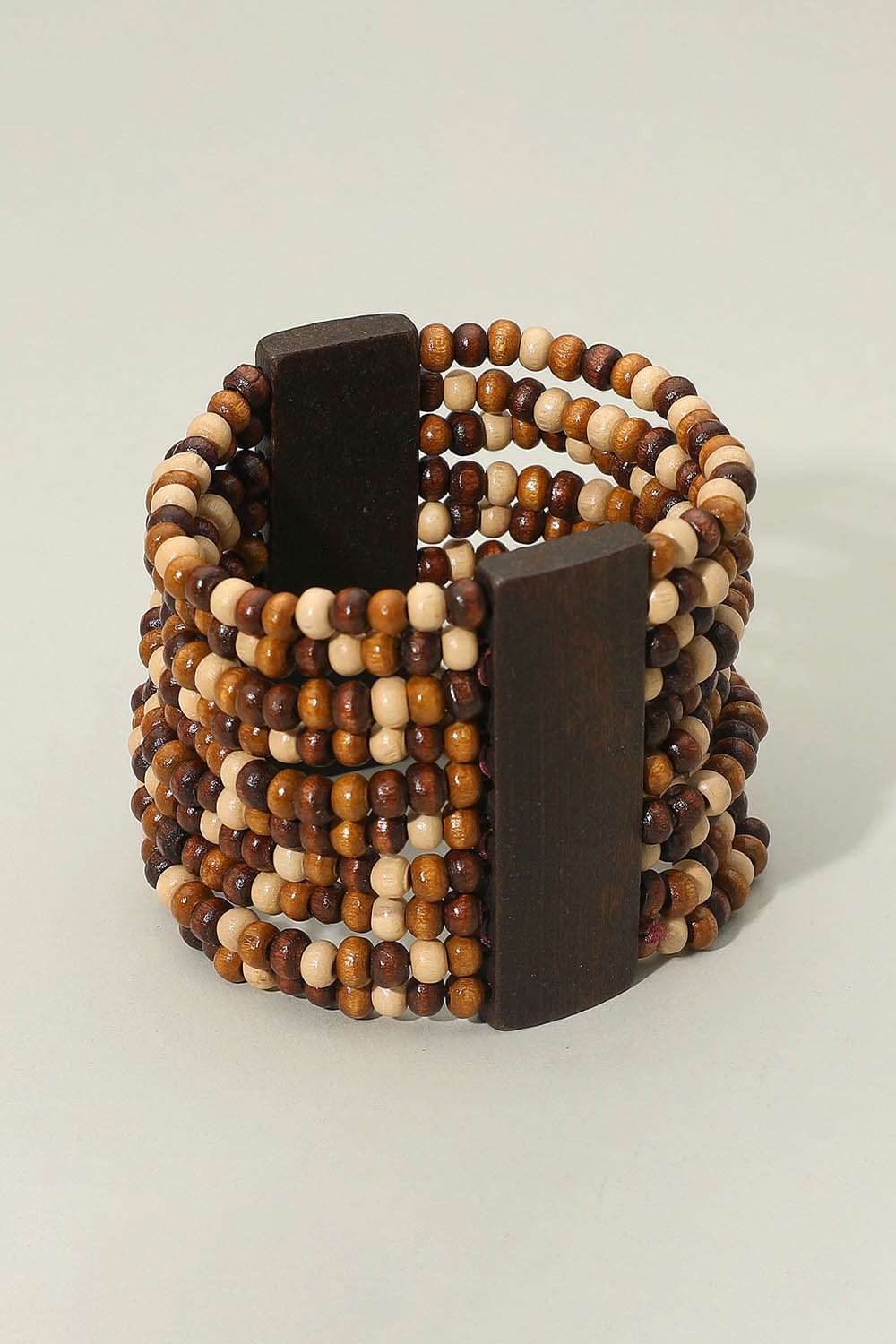 Wide Wooden Beaded Stretch Bracelet