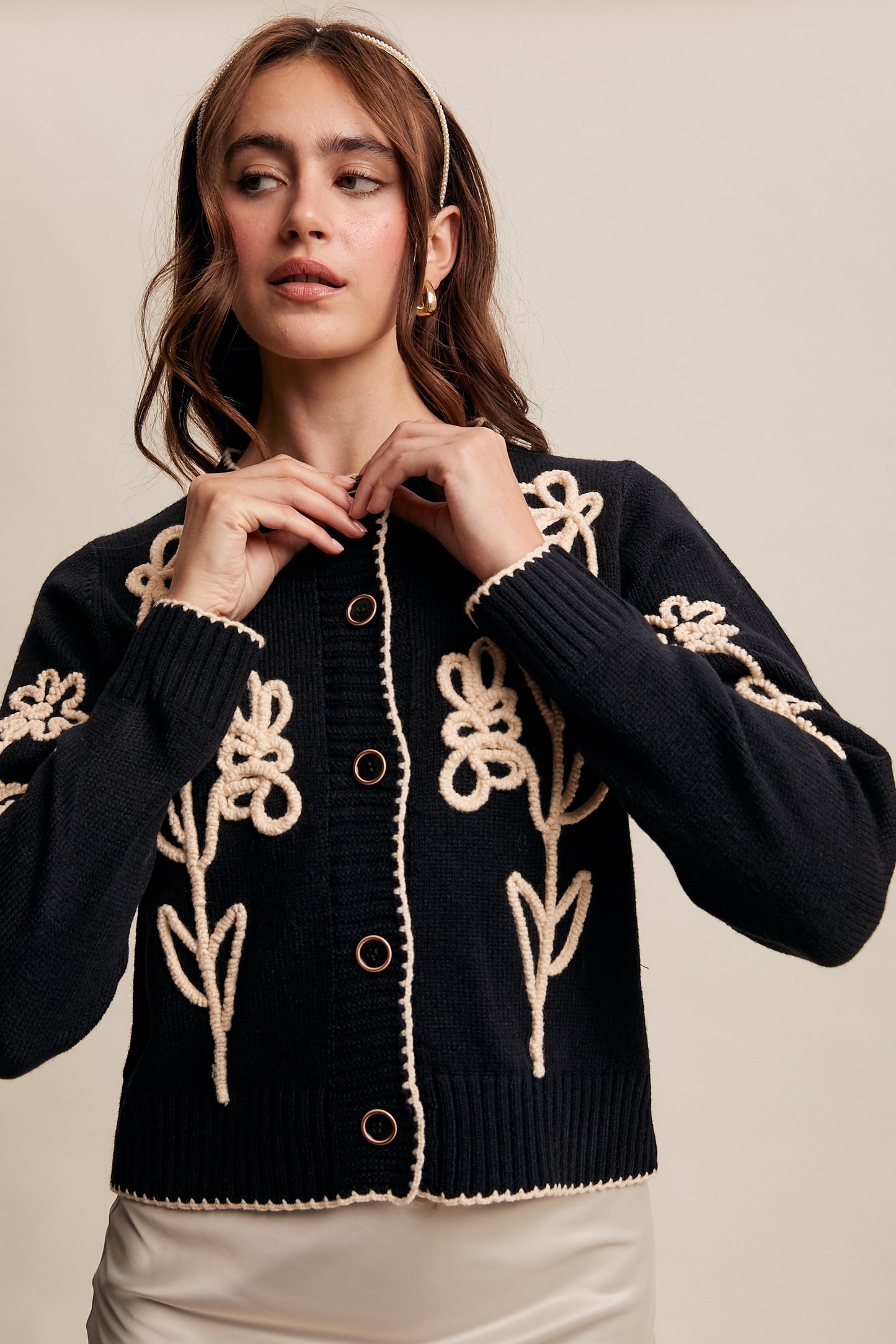 Vera Embroidered Floral Knit Cardi