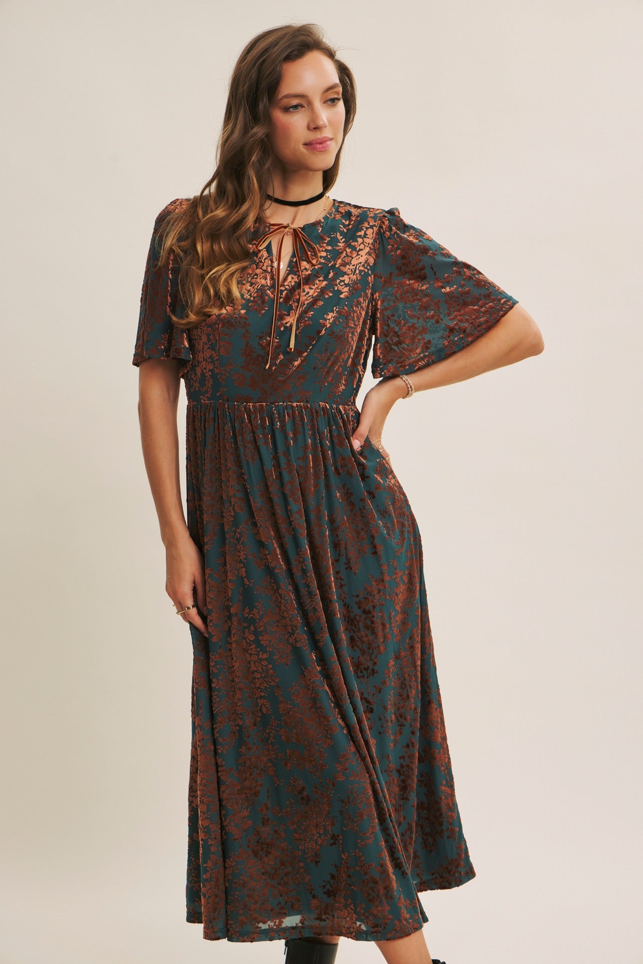 Luxurious Velvet Burnout Floral Dress