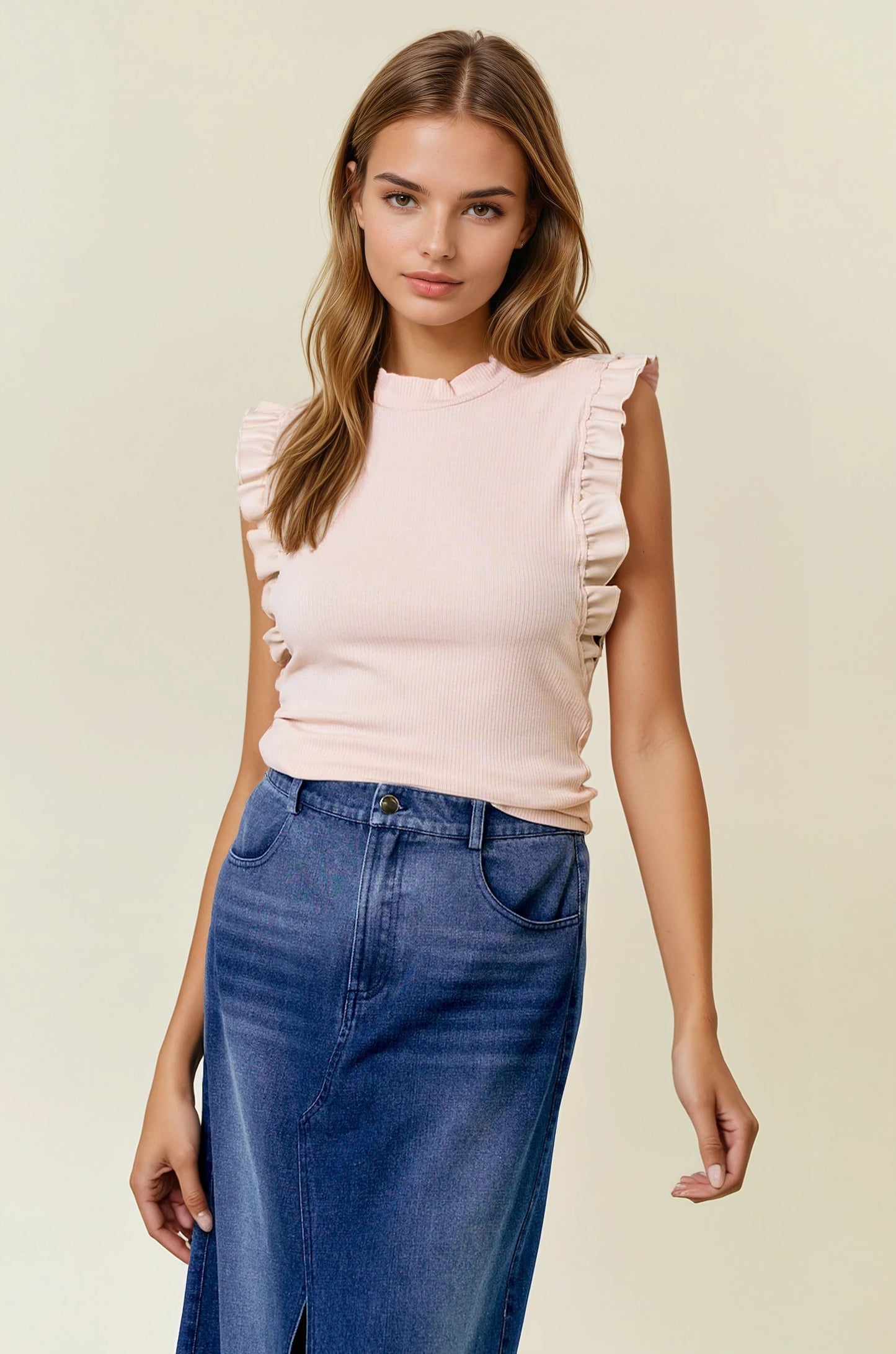 Faux Leather Ruffle Tank
