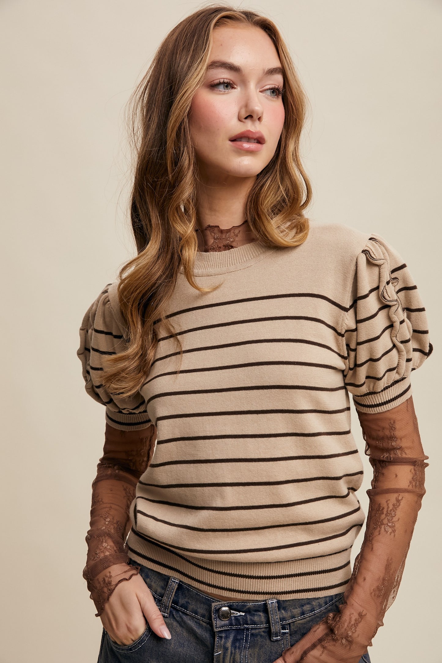 Holland Striped Puff Sleeve Knit Top