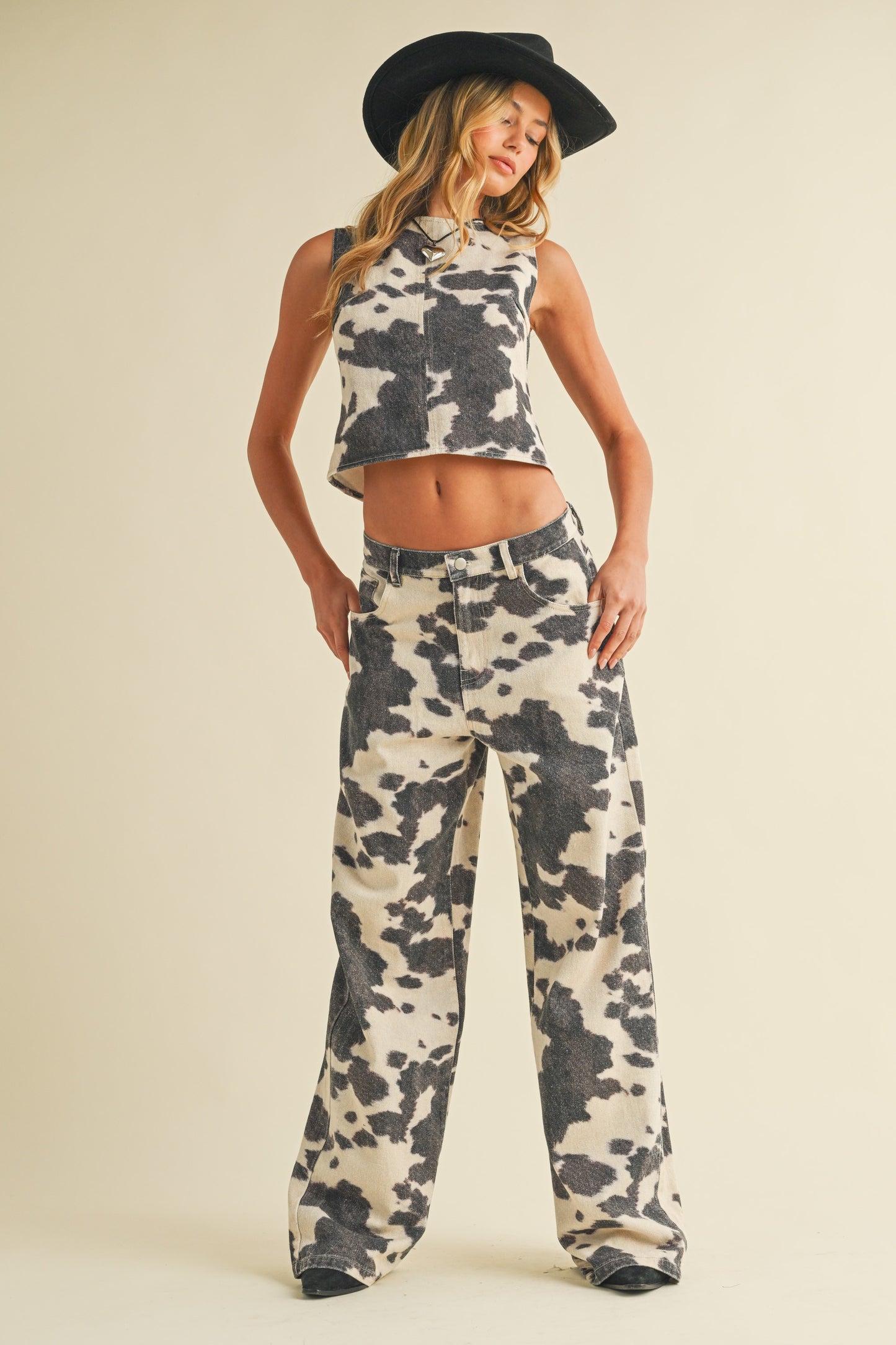 Cow Print Tie Back Top