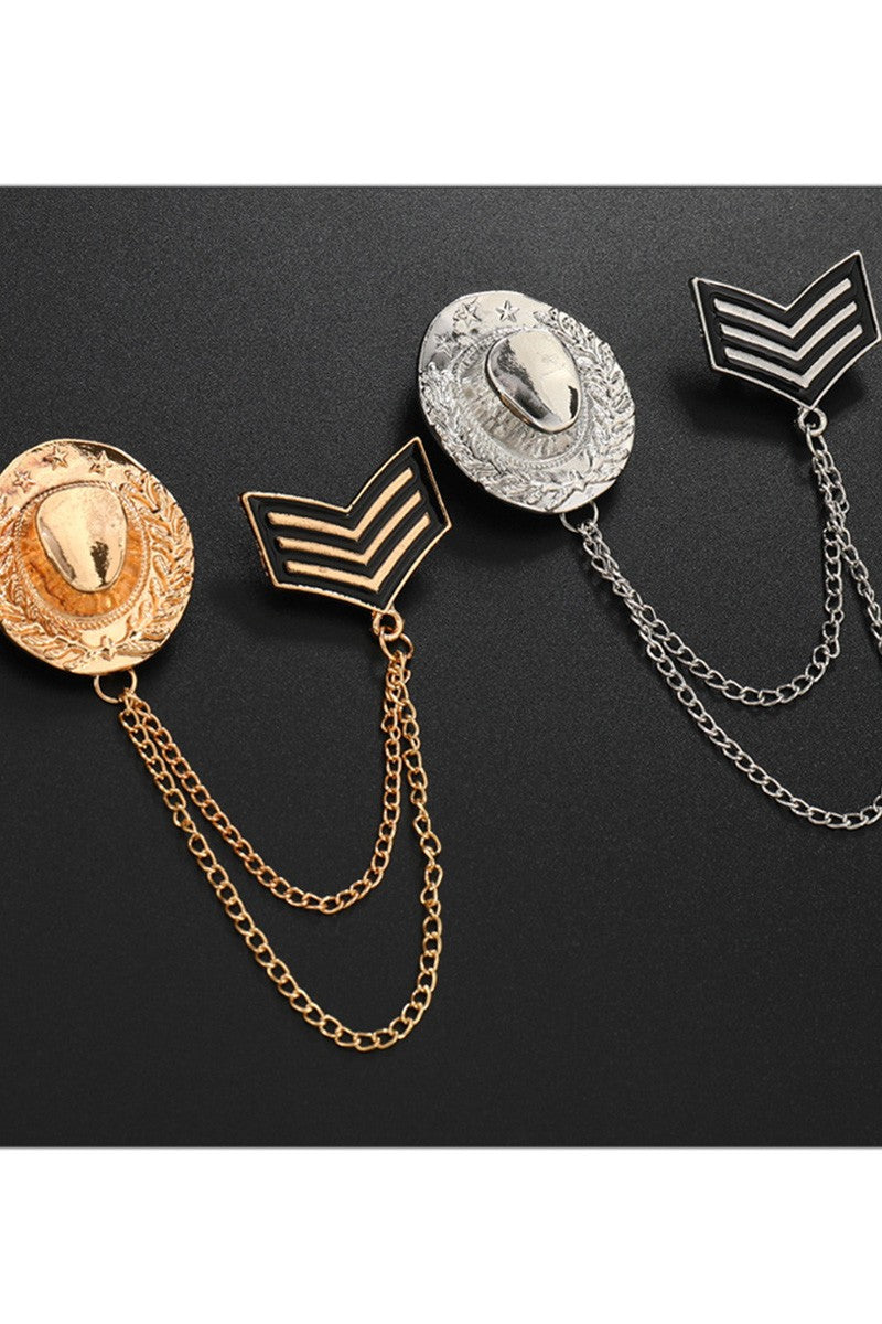 Western Hat Double Layer Tassel Chain Brooch