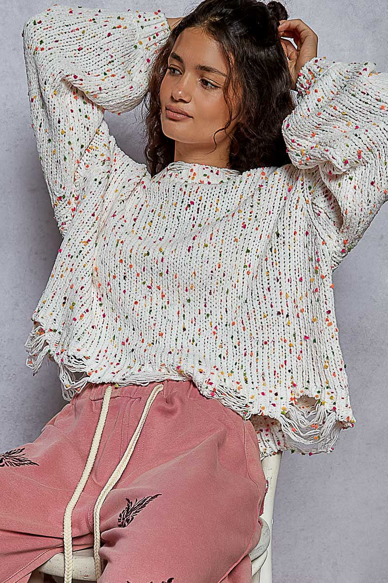 Confetti Cozy Distressed Sweater