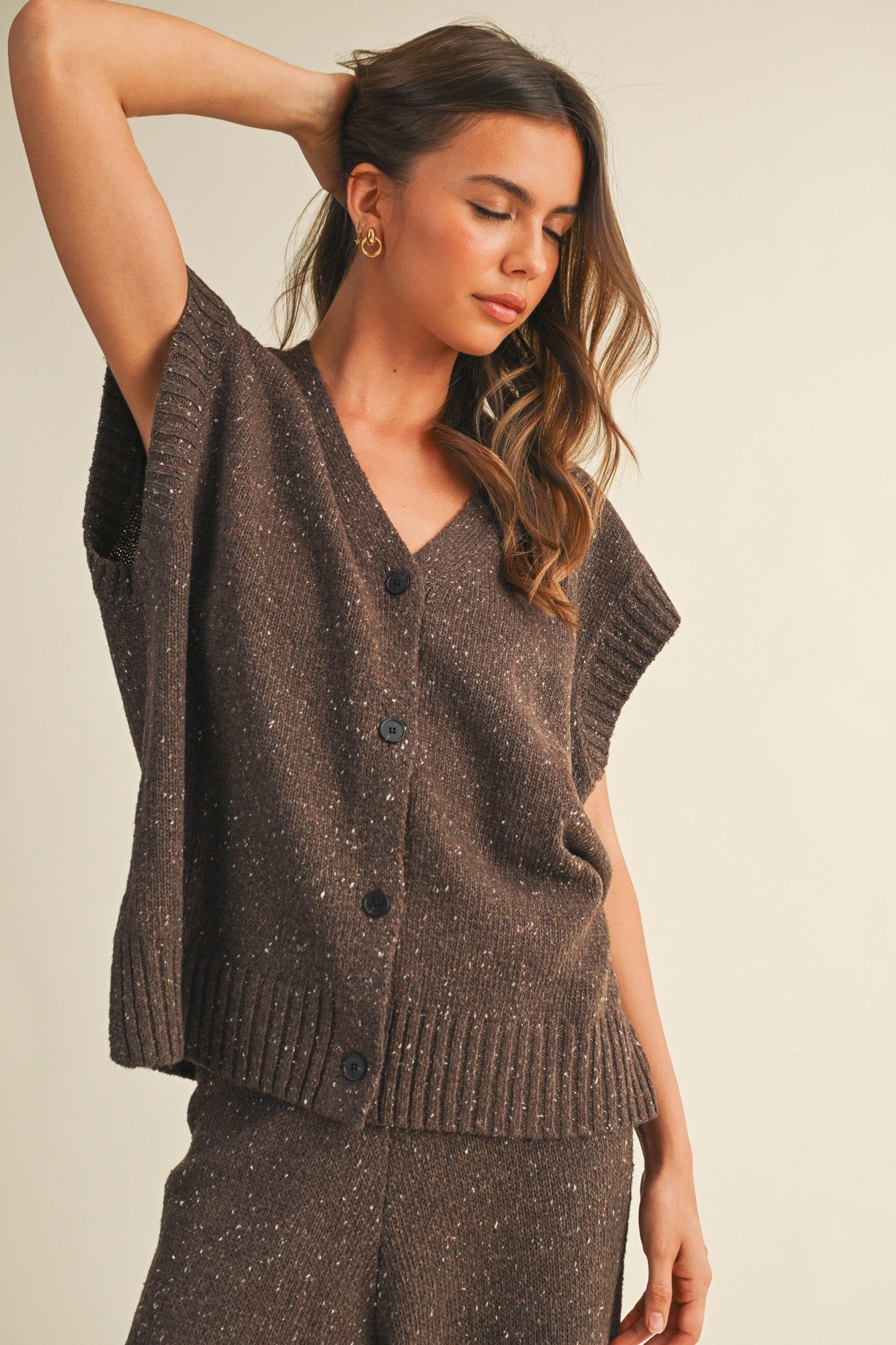 Button Front Oversized Sweater Vest