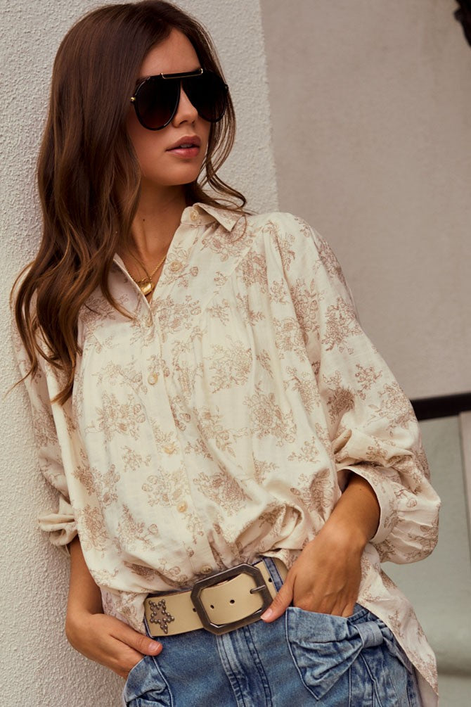 Luxe Floral Balloon Sleeve Top