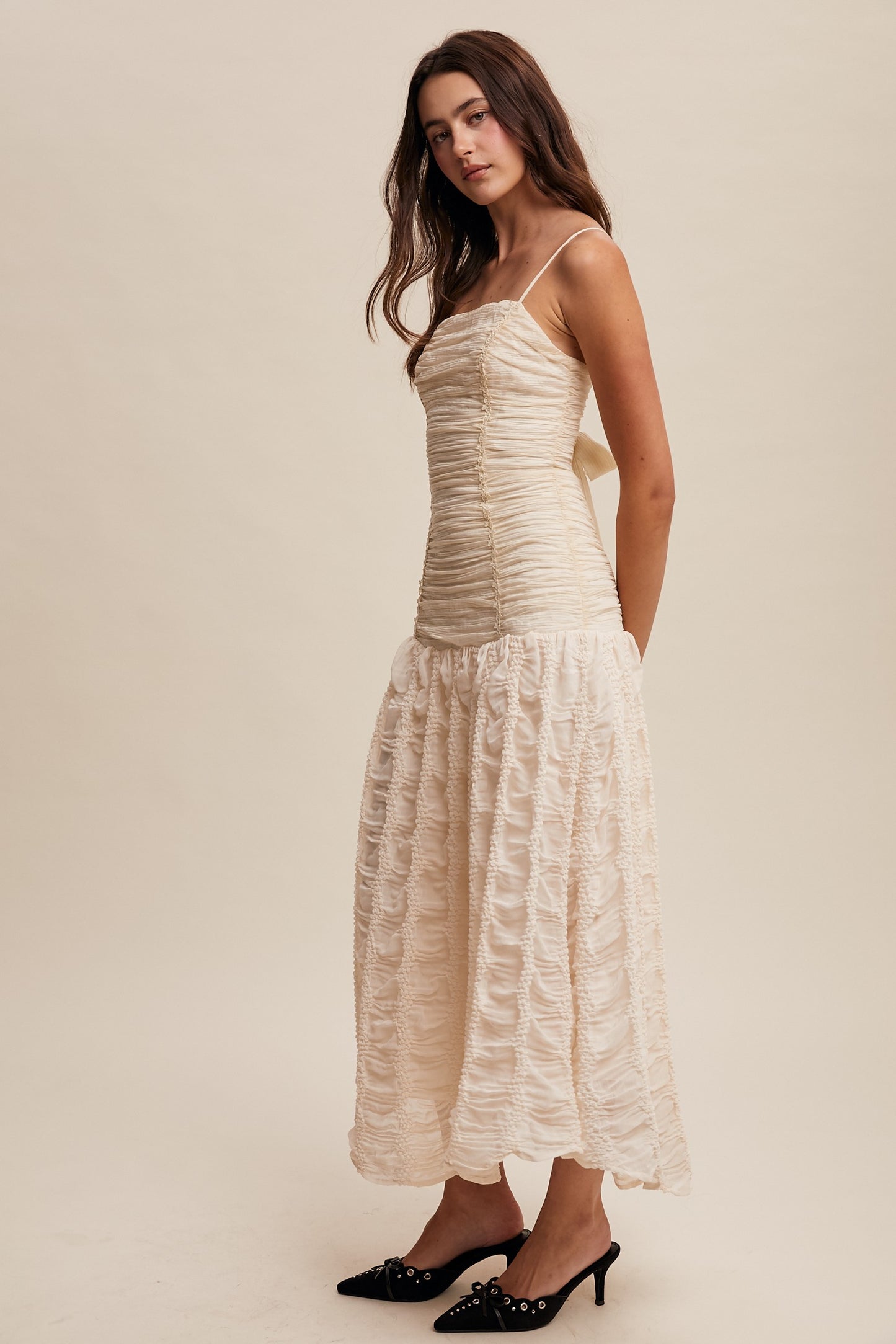 Ruched Bow Back Maxi Dress