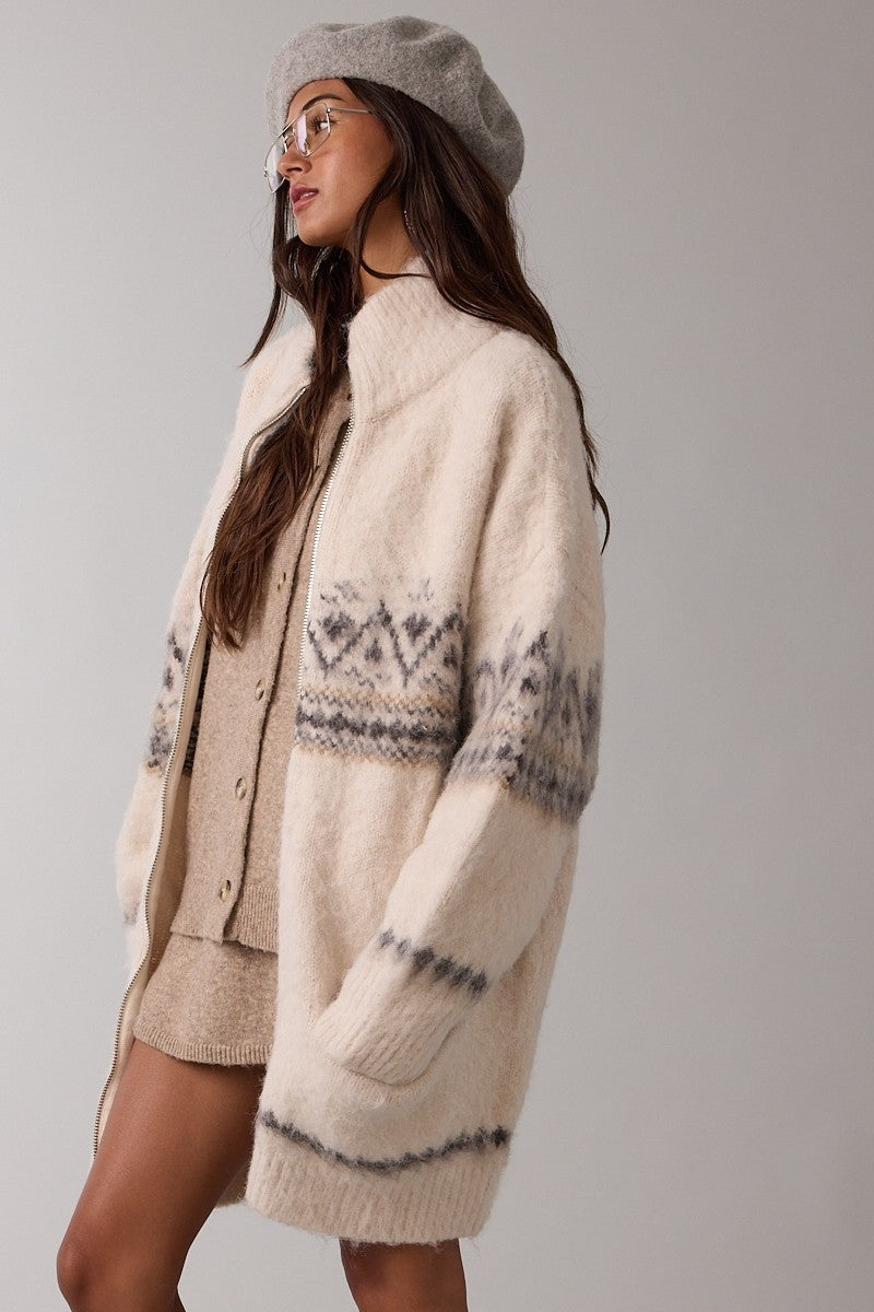 Fair Isle Zip Sweater Cardigan