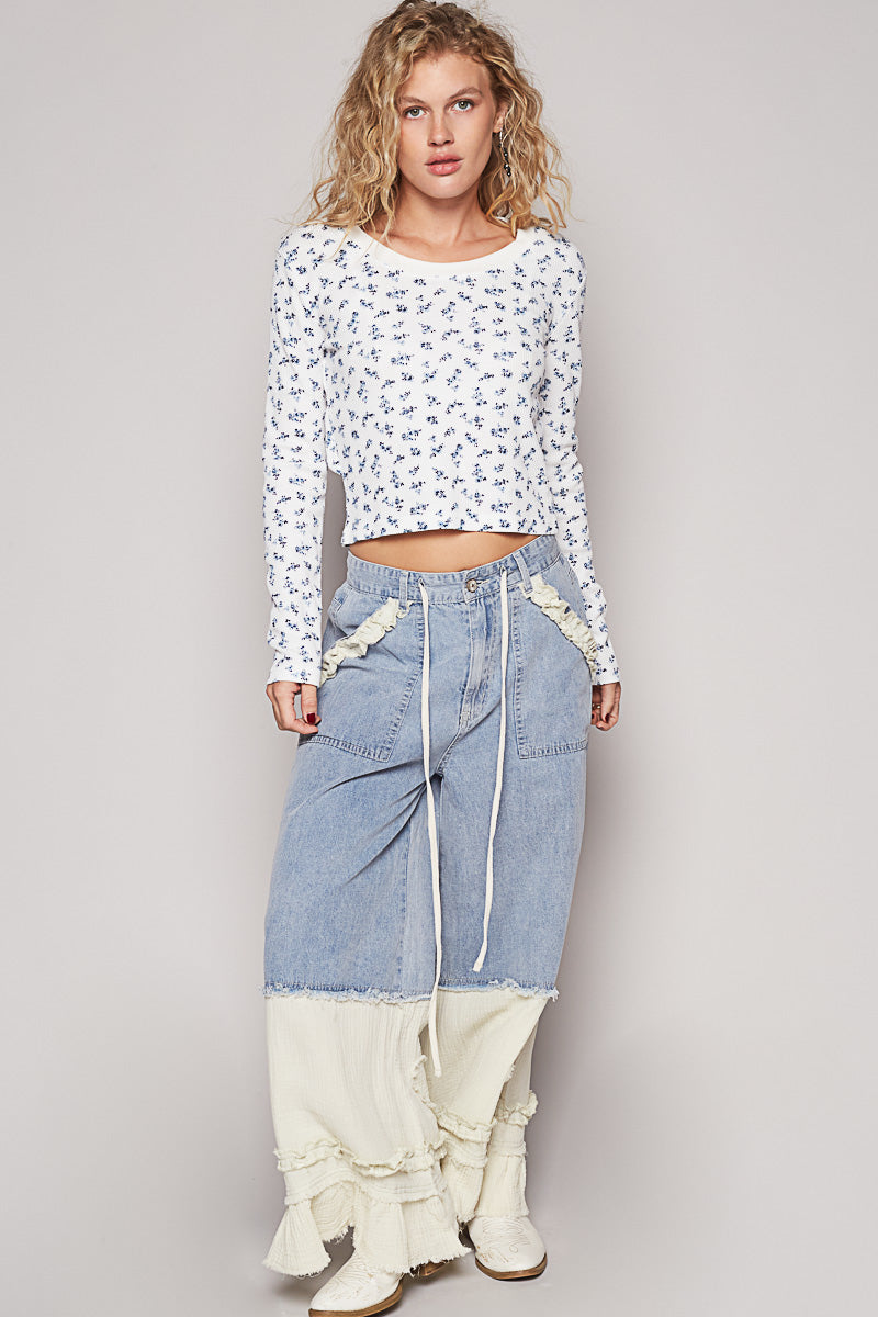 Floral Back Split Thermal Top