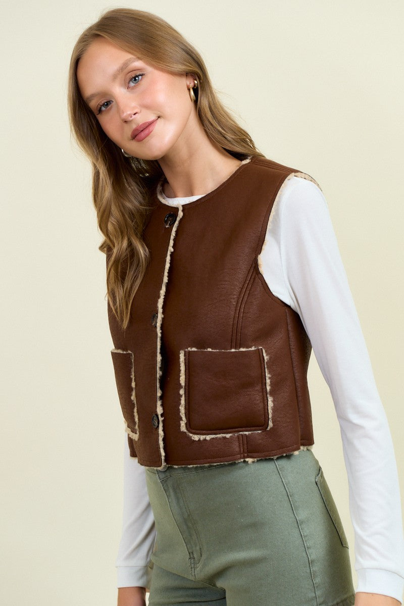 Faux Leather Shearling Vest