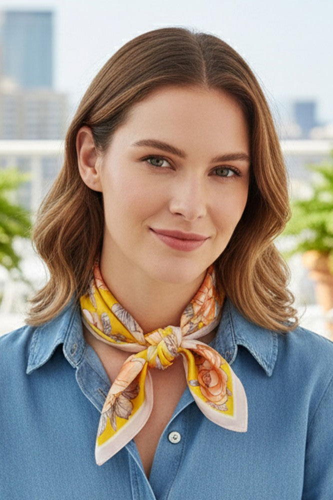Floral Garden Silky Bandana Scarf- Yellow