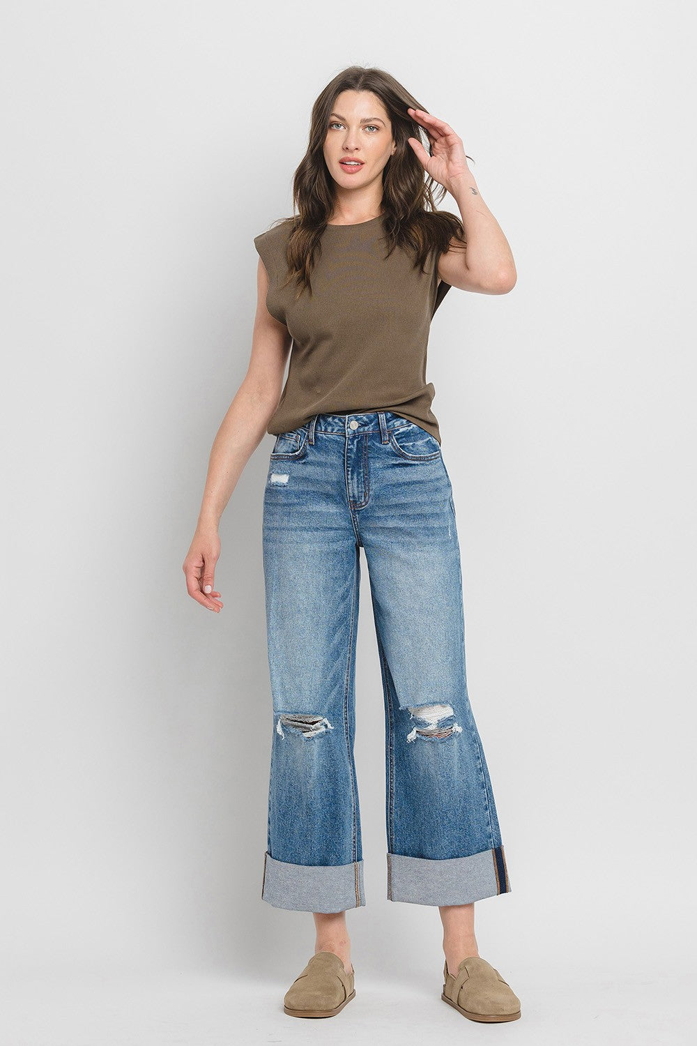 Rosy Double Cuff Baggy Jean