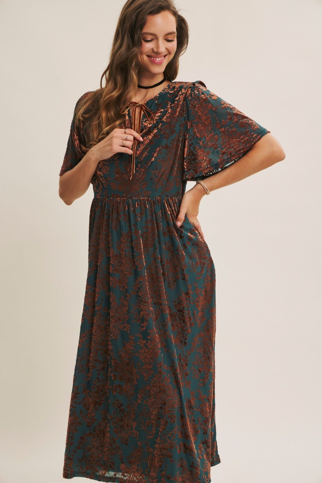 Luxurious Velvet Burnout Floral Dress