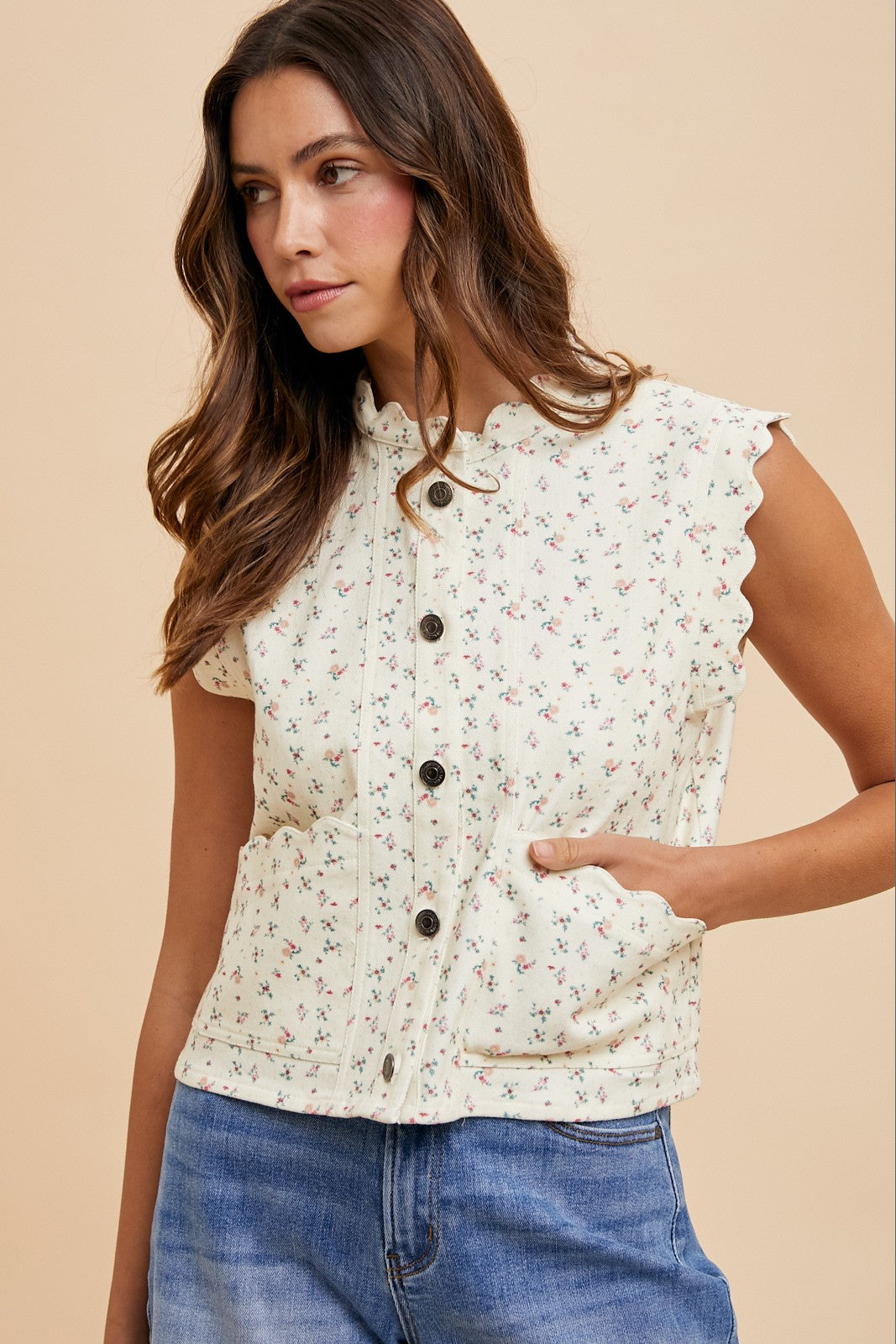 Saige Ditsy Print Denim Vest
