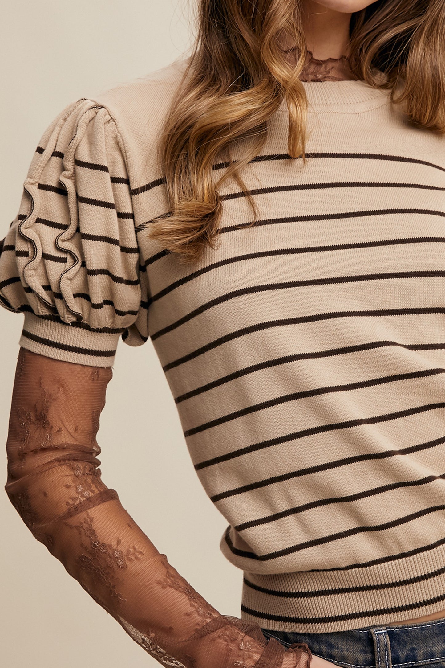 Holland Striped Puff Sleeve Knit Top