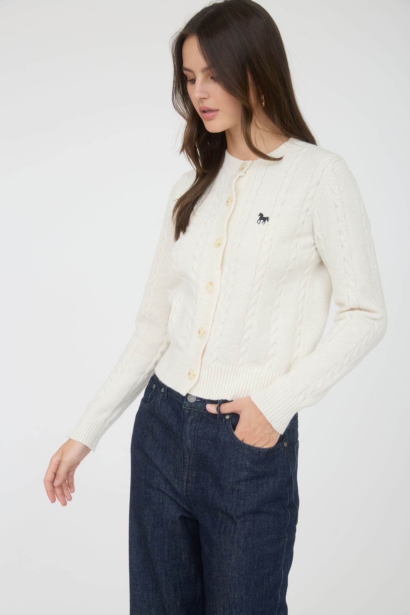 Horse Embroidered Cable Knit Cardi