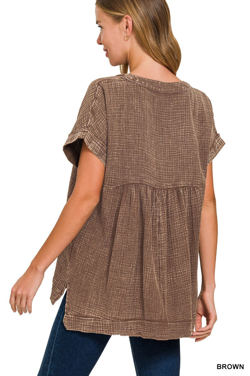 Sofia Washed Gauze Henley Top