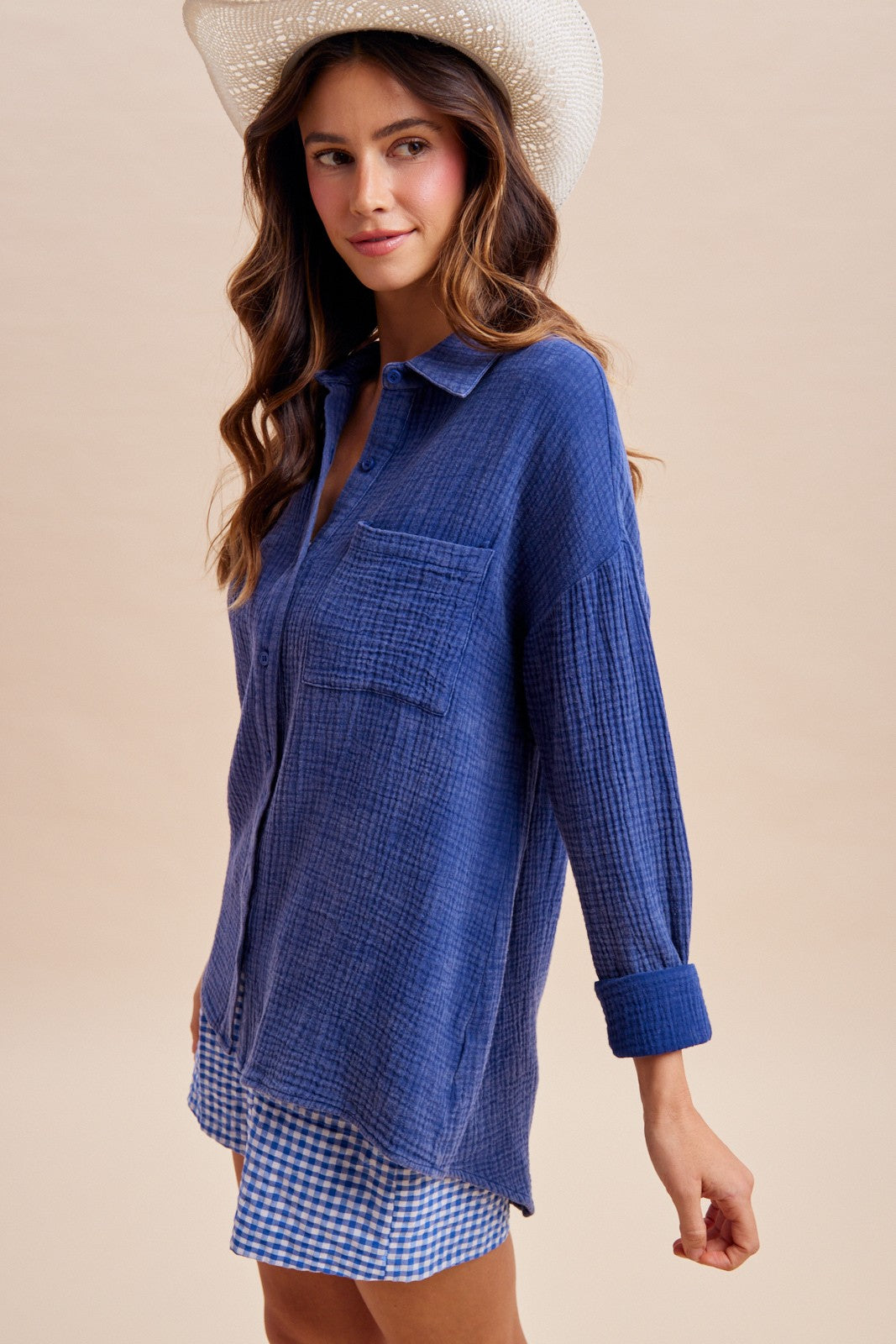 Patriotic Patchwork Heart Gauze Shirt