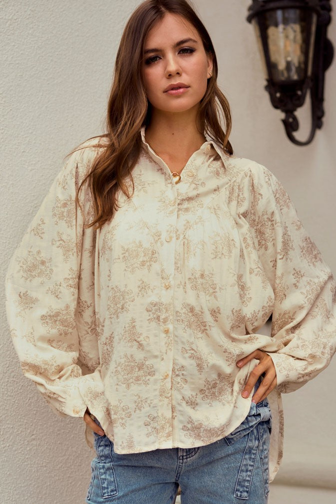 Luxe Floral Balloon Sleeve Top