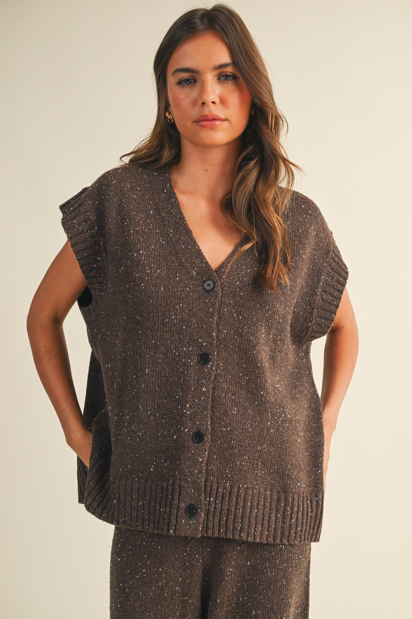 Button Front Oversized Sweater Vest