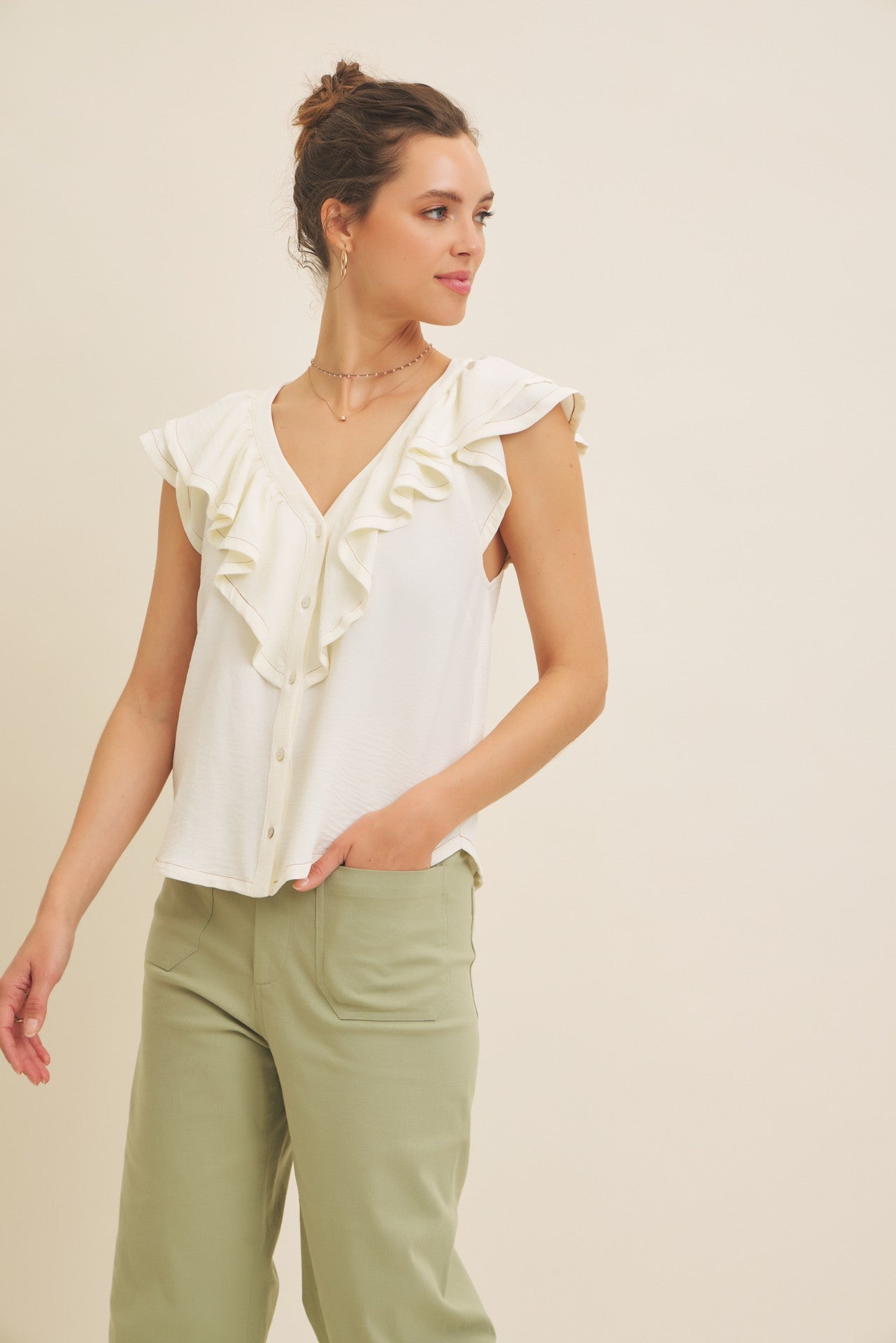 Button Down Ruffle Blouse