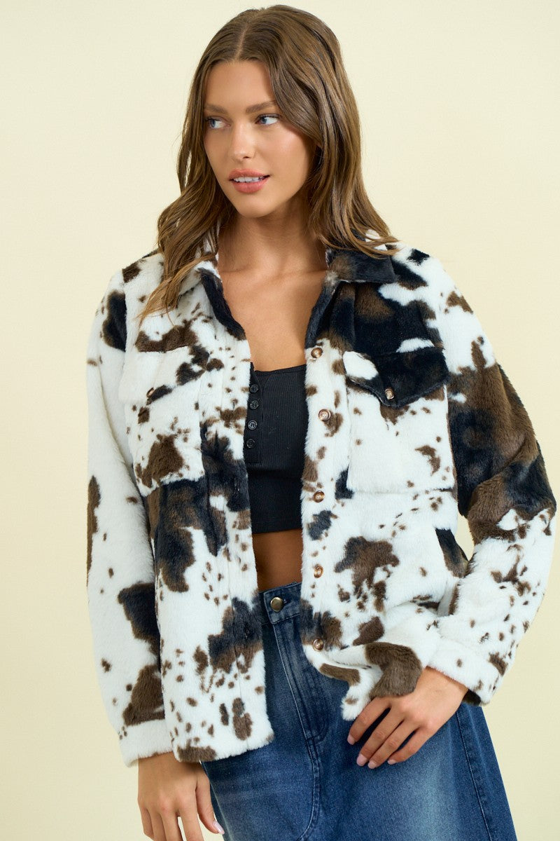 Cow Faux Fur Shacket