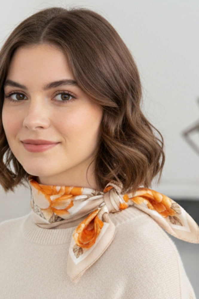 Floral Garden Silky Bandana Scarf- Taupe