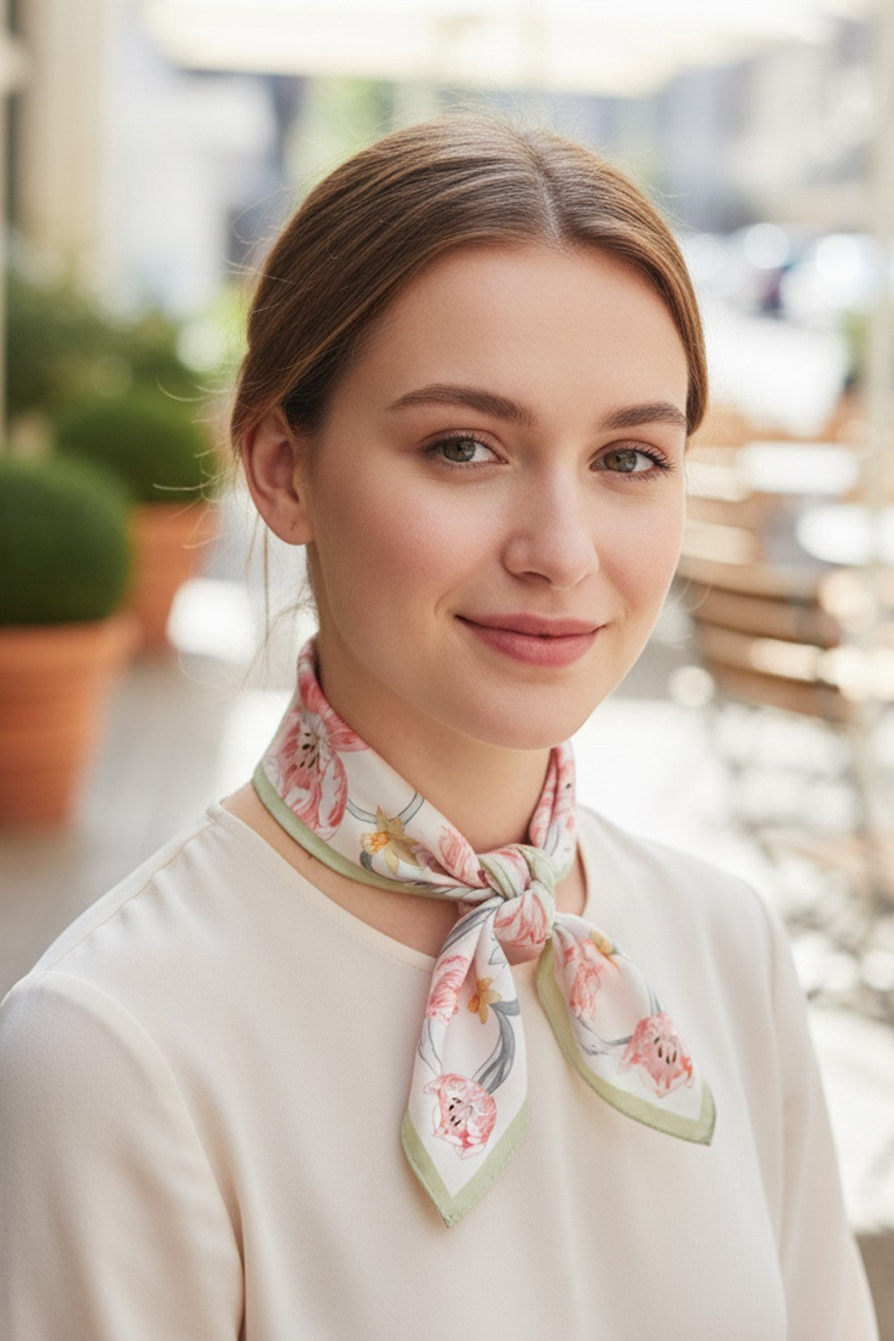 Elegant Floral Silky Bandana Scarf- Green