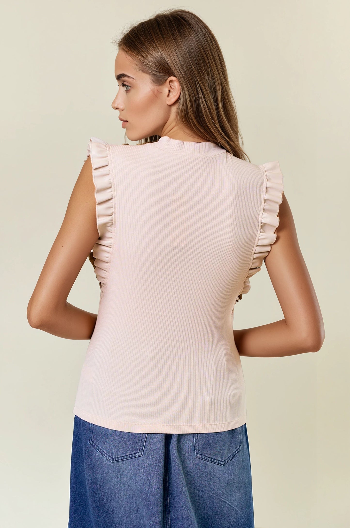 Faux Leather Ruffle Tank