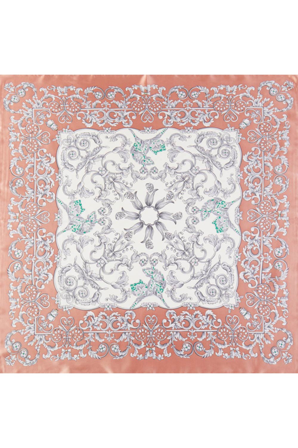 Baroque Floral Silky Bandana Scarf- Rust