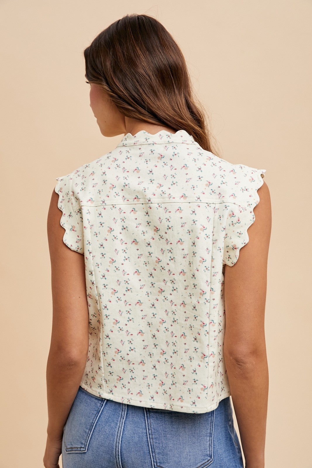 Saige Ditsy Print Denim Vest
