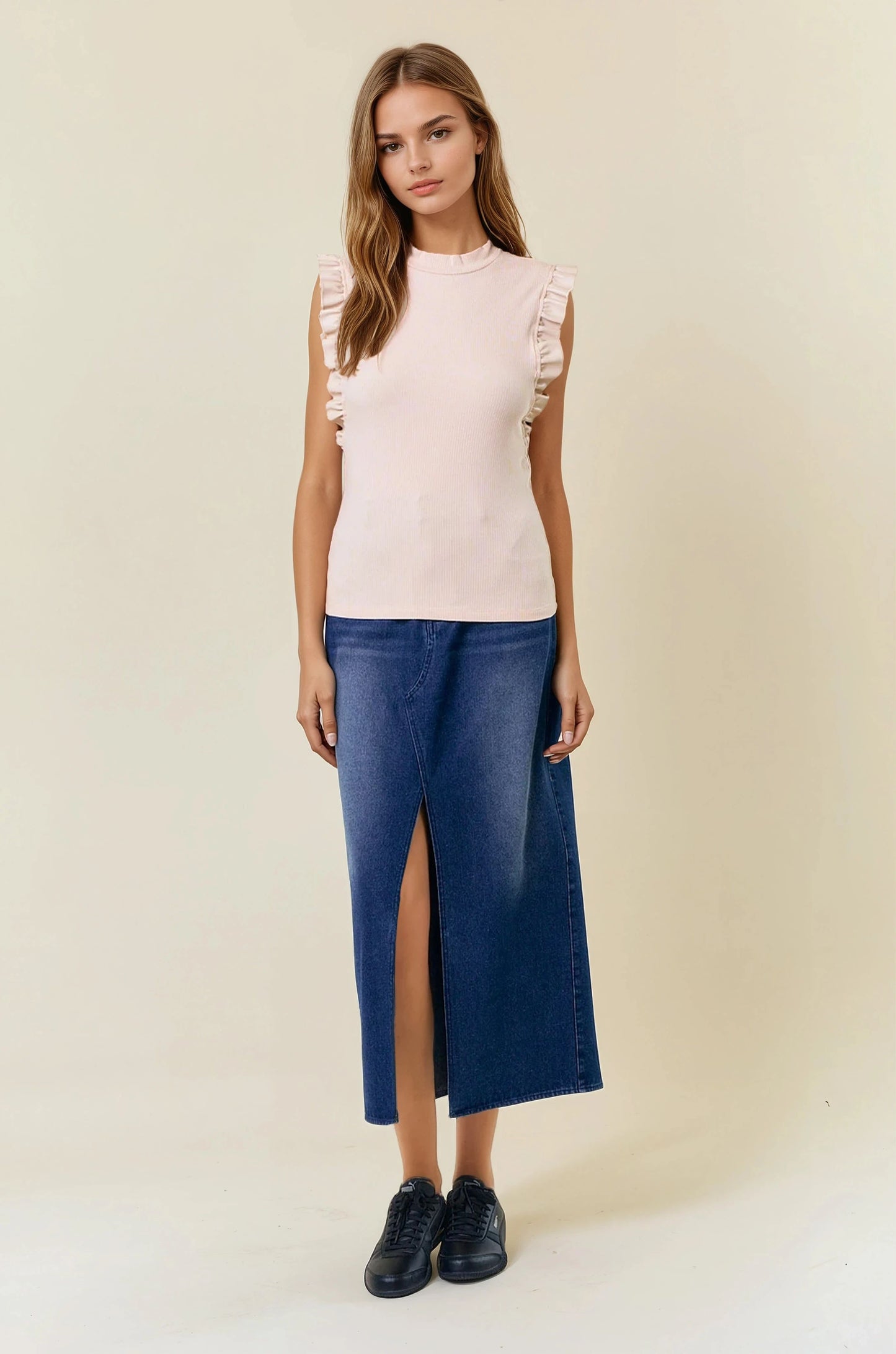 Faux Leather Ruffle Tank