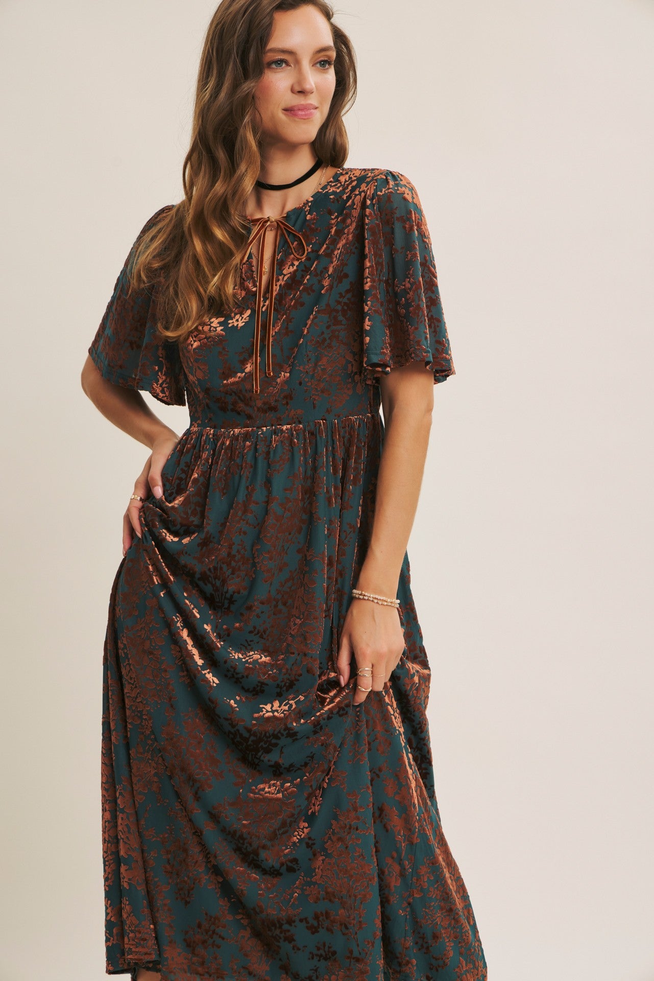 Luxurious Velvet Burnout Floral Dress