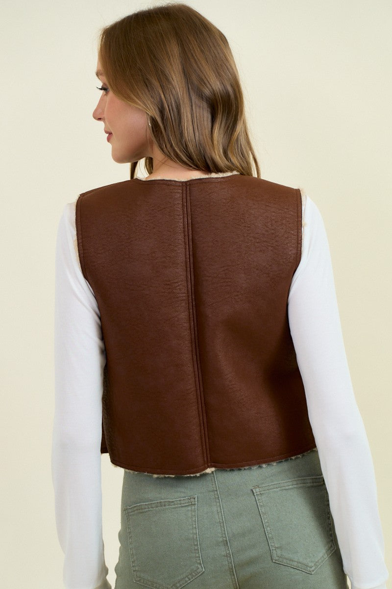 Faux Leather Shearling Vest
