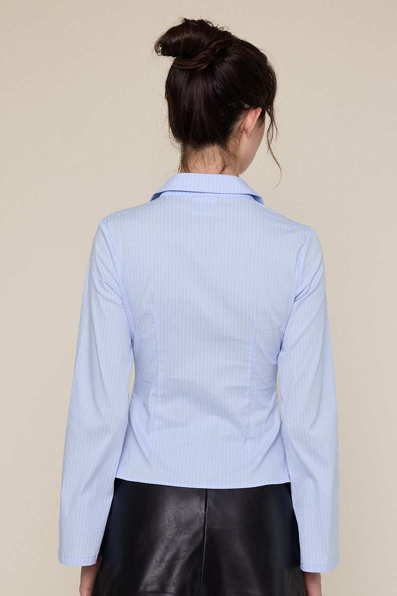 Pinstripe Flare Sleeve Button Down Top
