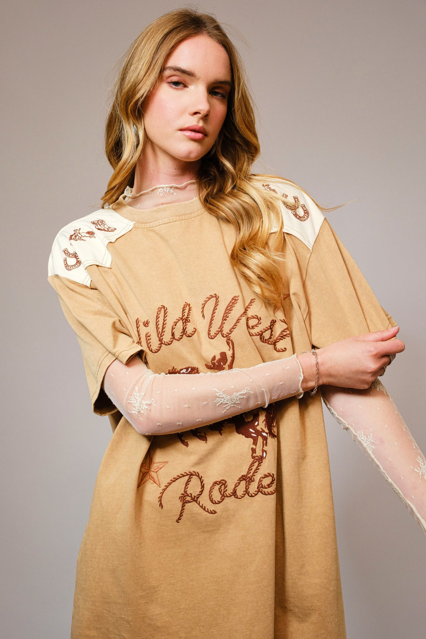 Embroidered Western T Shirt Dress