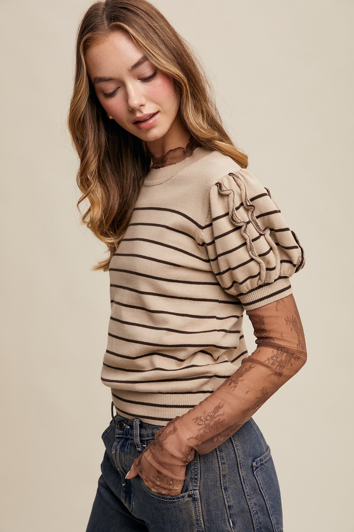 Holland Striped Puff Sleeve Knit Top