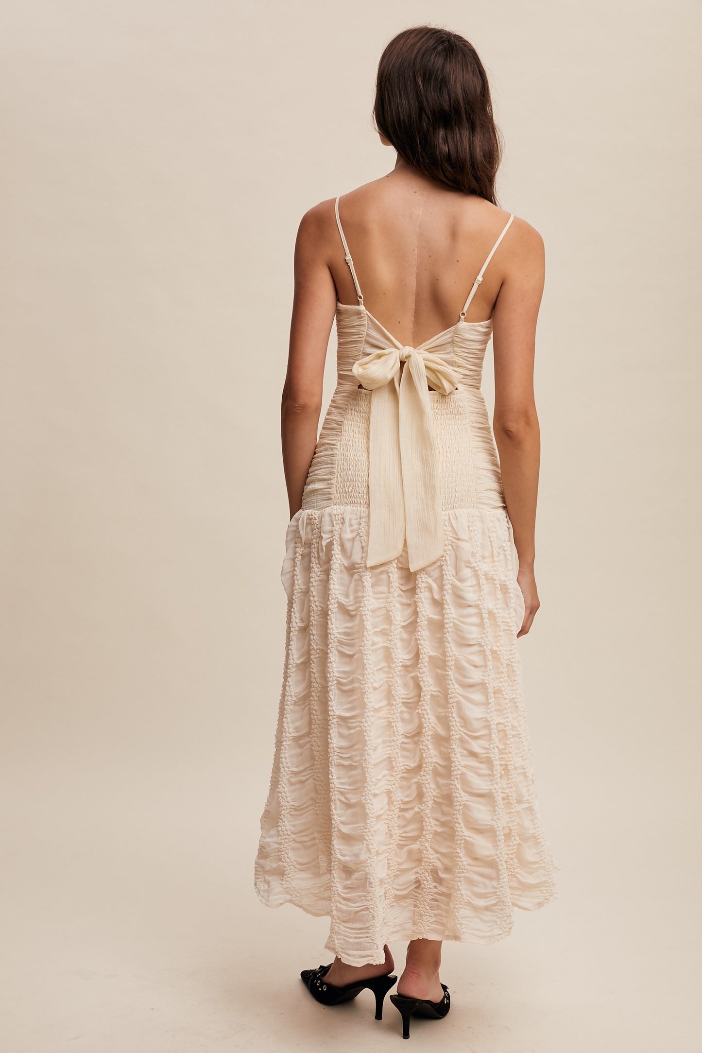 Ruched Bow Back Maxi Dress