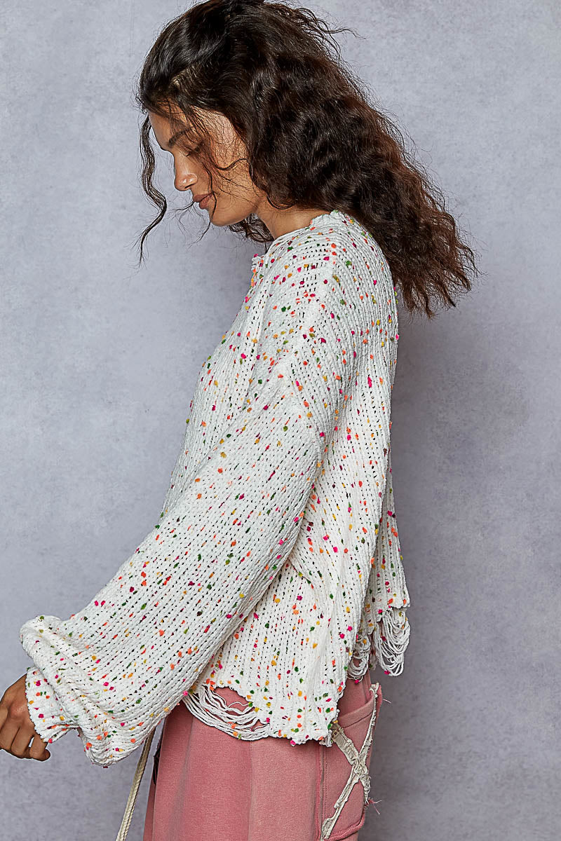 Confetti Cozy Distressed Sweater