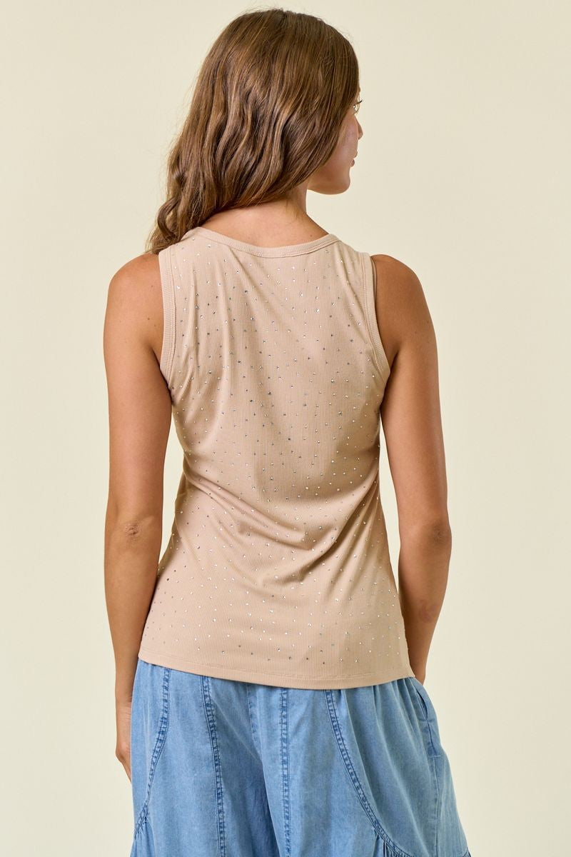 Rhinestone Ribbed Racer Tank