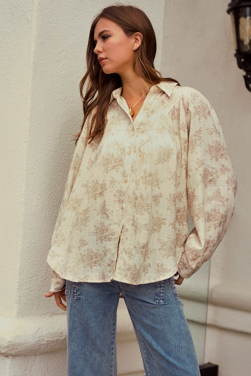 Luxe Floral Balloon Sleeve Top