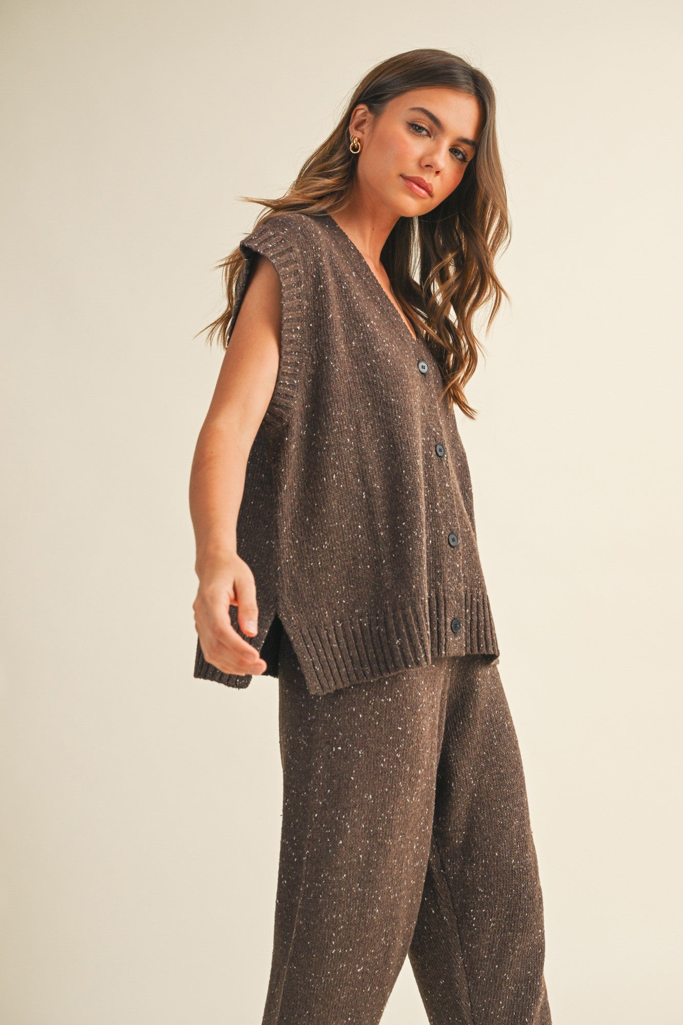 Button Front Oversized Sweater Vest