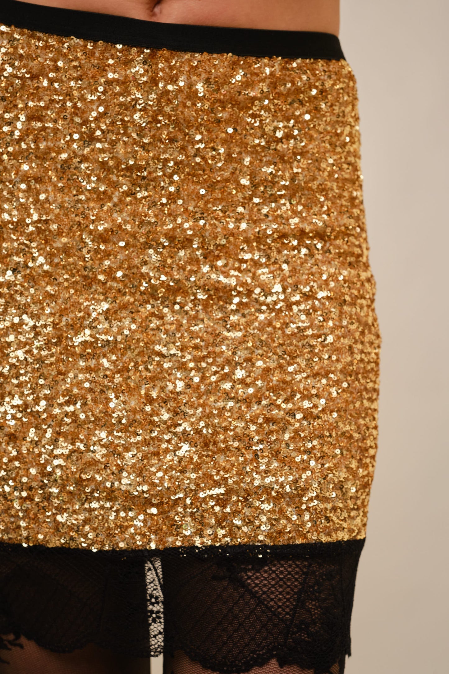 Sequin Lace Hem Mini Skirt