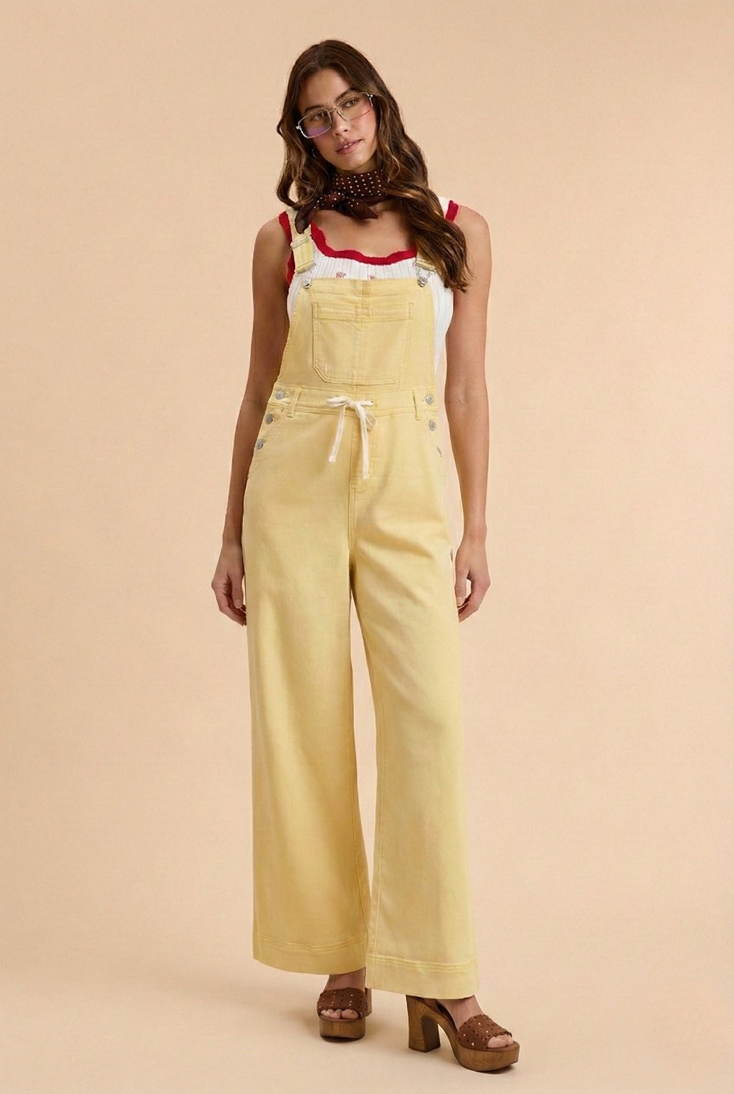 Color Denim Stretch Overalls