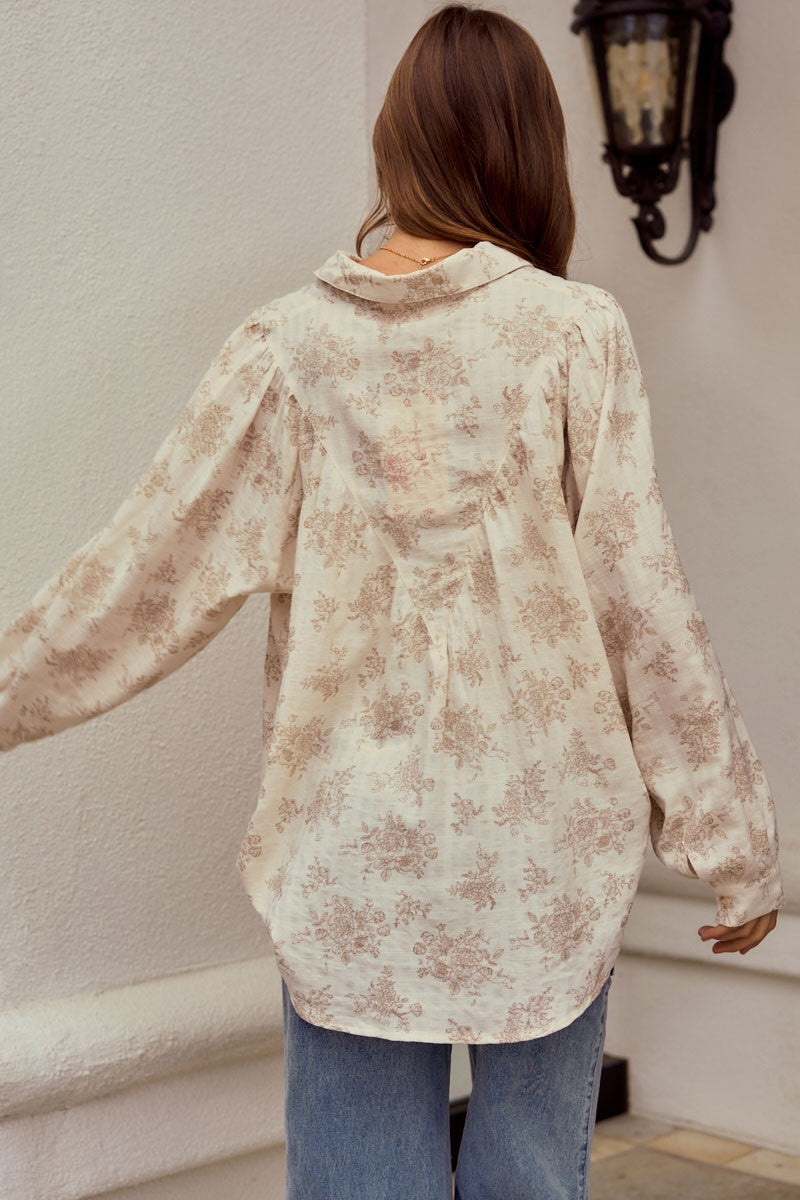 Luxe Floral Balloon Sleeve Top