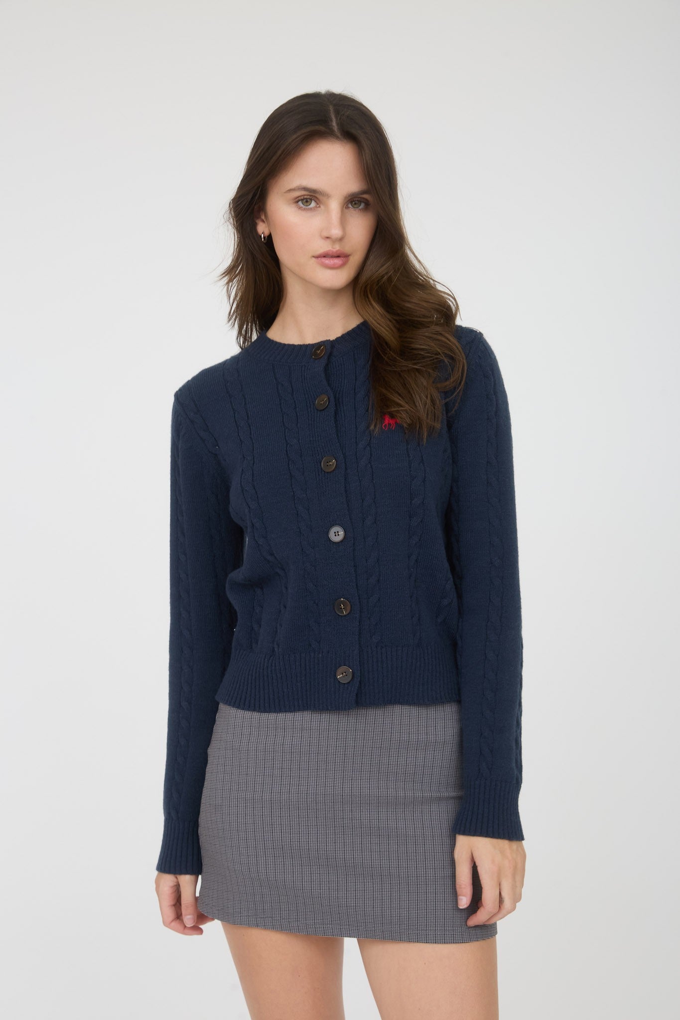 Horse Embroidered Cable Knit Cardi