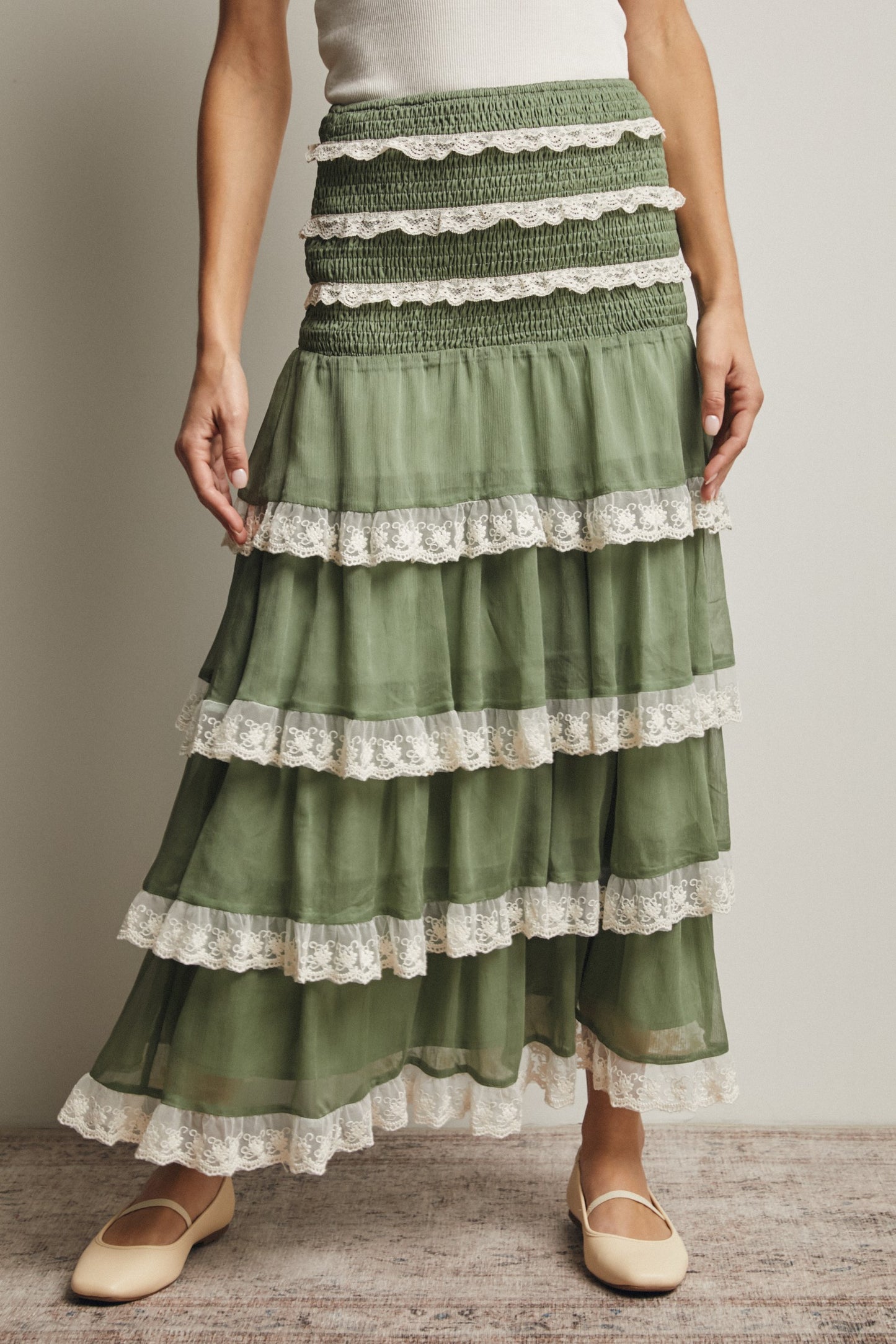 Smocked Lace Trim Skirt/Dress